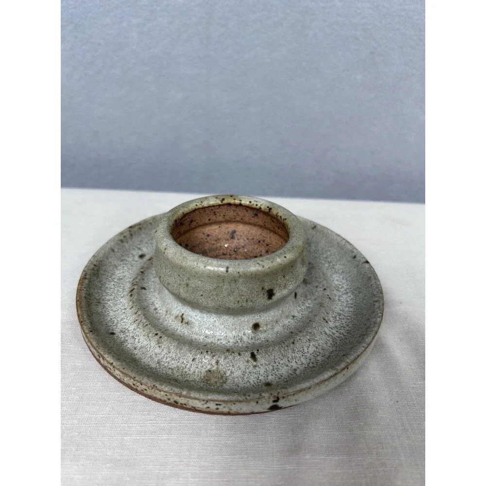 Studio Marked speckled Stoneware Candle Holder unglazed bottom Rustic 70's style